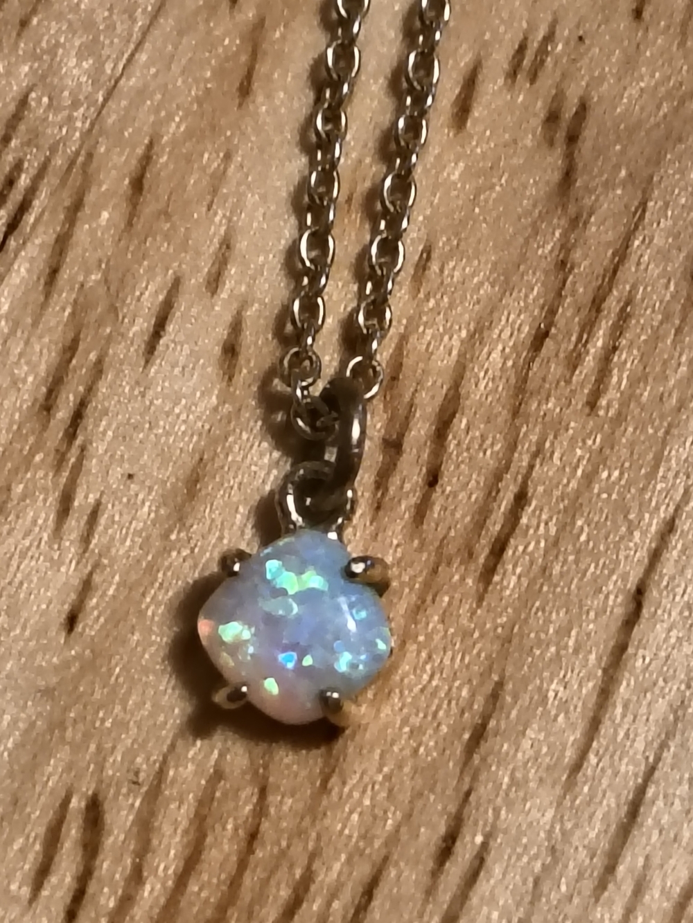 Mini Opal Pendant Delicate Gold Over Sterling Necklace in Iridescent White
